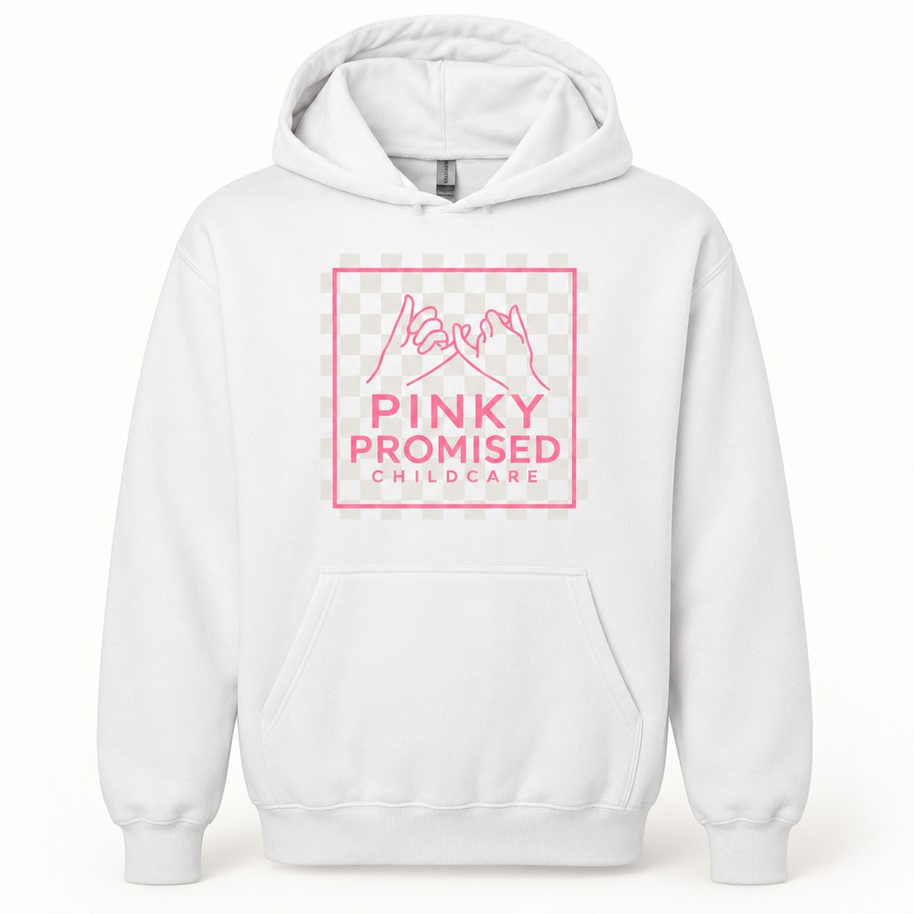 White Hoodie with the Pinky Promised logo
